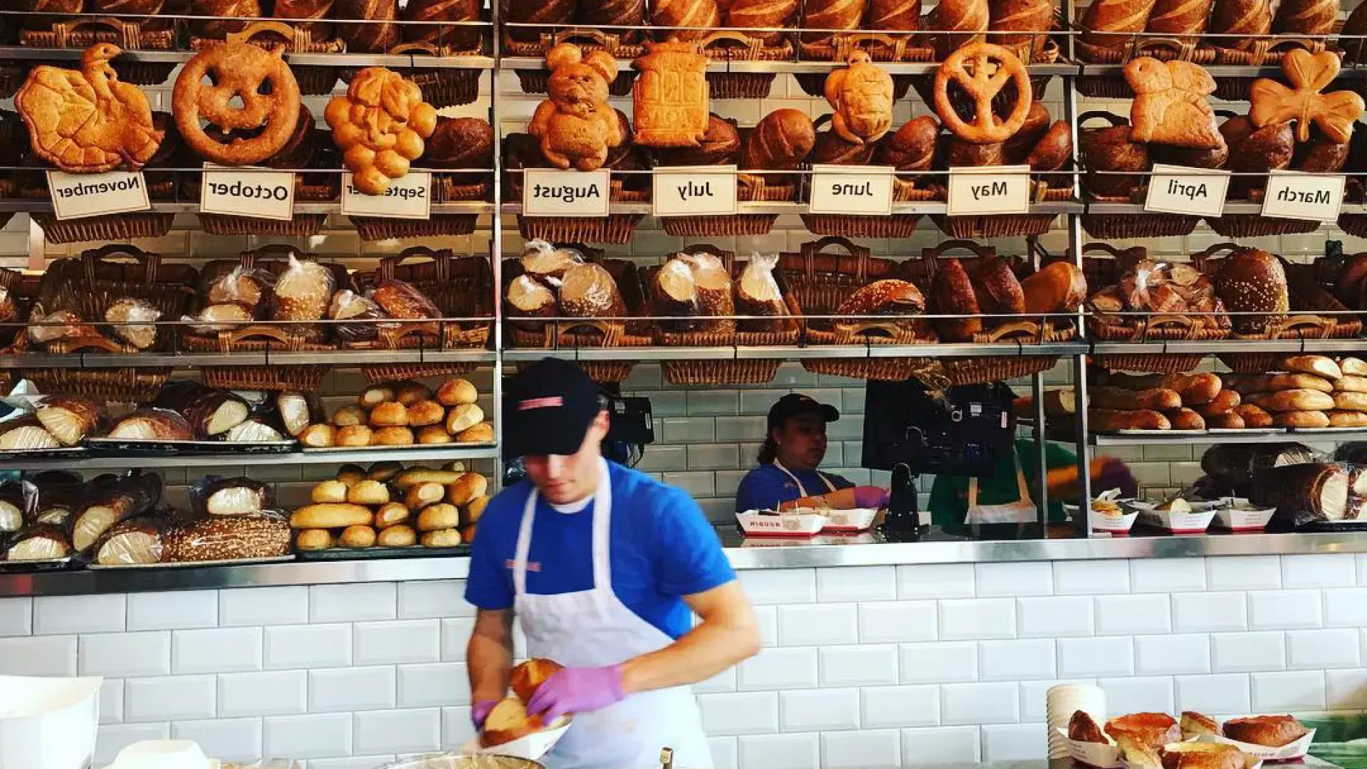 Bakers make sourdough bread at Boudin Bakery in San Francisco.