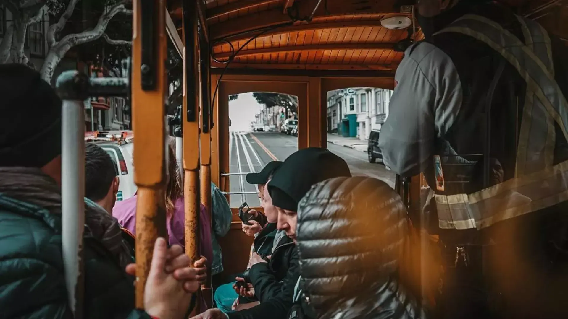 View from inside a cable car. 