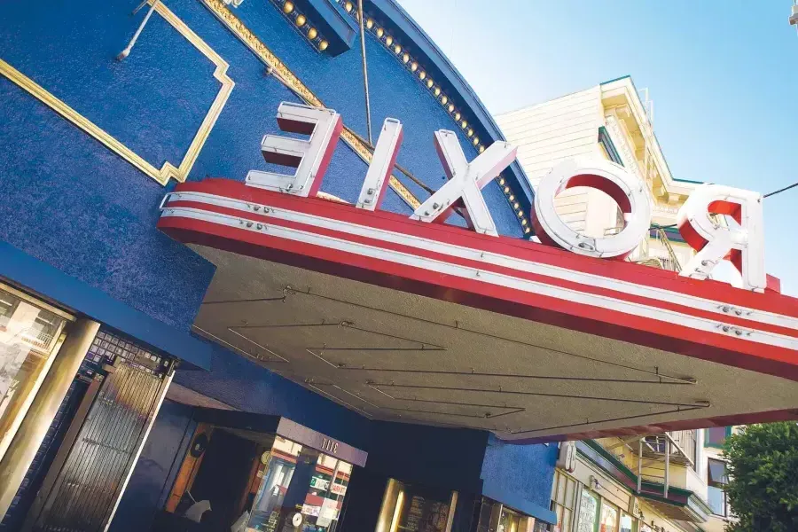 Close-up view of the marquee of the Roxie 的ater in the 任务的区, 贝博体彩app, CA.